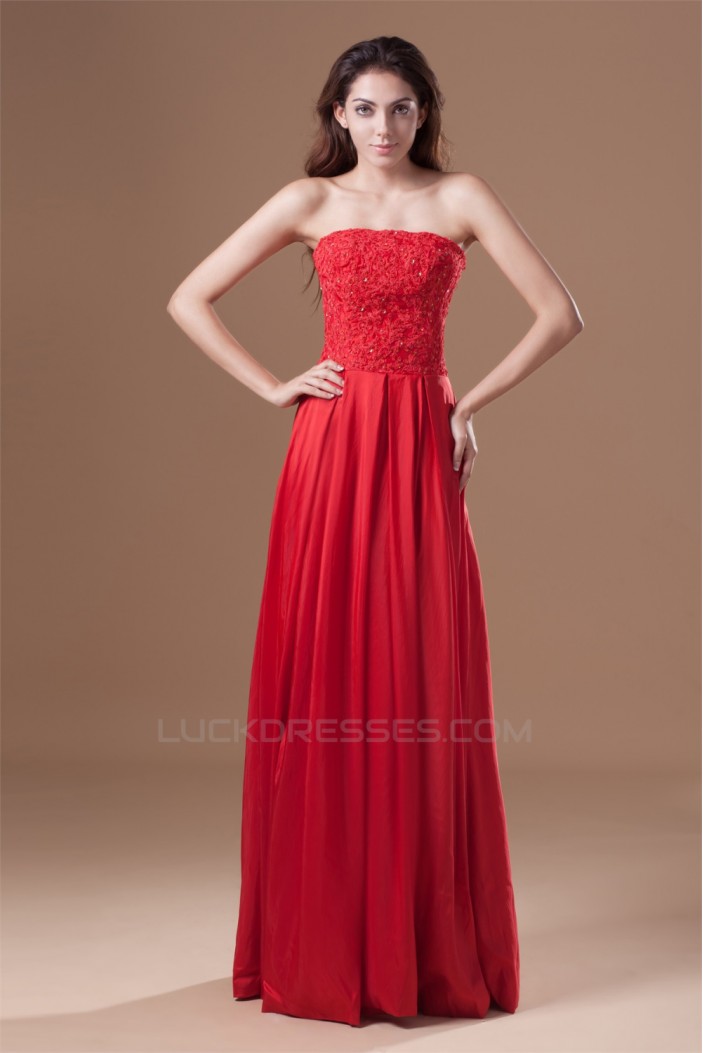 A-Line Taffeta Lace Strapless Sleeveless Prom/Formal Evening Dresses 02020955