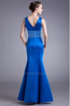 Trumpet/Mermaid V-Neck Pleats Floor-Length Satin Prom/Formal Evening Bridesmaid Dresses 02020962