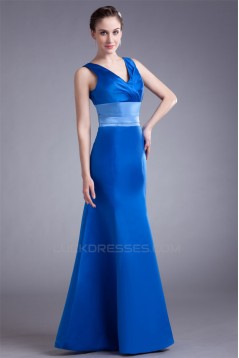 Trumpet/Mermaid V-Neck Pleats Floor-Length Satin Prom/Formal Evening Bridesmaid Dresses 02020962