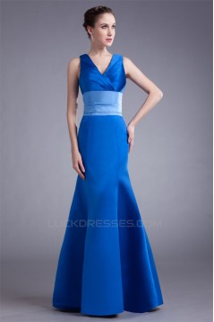 Trumpet/Mermaid V-Neck Pleats Floor-Length Satin Prom/Formal Evening Bridesmaid Dresses 02020962