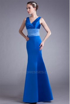 Trumpet/Mermaid V-Neck Pleats Floor-Length Satin Prom/Formal Evening Bridesmaid Dresses 02020962