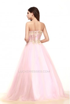 A-Line Strapless Beaded Appliques Long Prom Evening Party Dresses 02020971