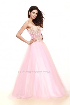 A-Line Strapless Beaded Appliques Long Prom Evening Party Dresses 02020971