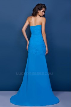 Sheath/Column Sweetheart Blue Long Chiffon Prom Evening Party Dresses 02020972