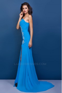 Sheath/Column Sweetheart Blue Long Chiffon Prom Evening Party Dresses 02020972