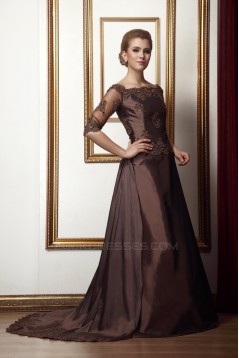 A-Line Half Sleeves Beaded Applique Evening Party Mother of the Bride Dresses 02020976