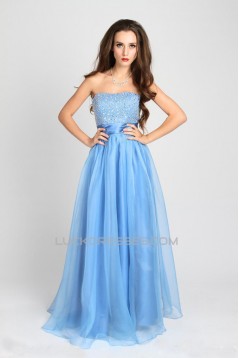 A-Line Strapless Beaded Long Prom Evening Party Dresses 02020983