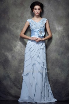 Sheath/Column V-Neck Long Chiffon Lace Prom Evening Party Dresses 02020992