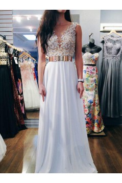 Long White Beaded Prom Evening Formal Dresses 3020005