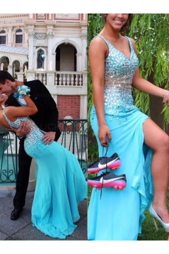 Long Blue Beaded Prom Evening Formal Dresses 3020006