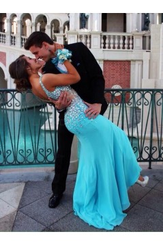 Long Blue Beaded Prom Evening Formal Dresses 3020006