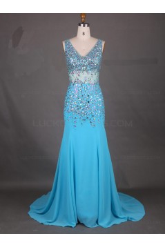 Long Blue Beaded Prom Evening Formal Dresses 3020006