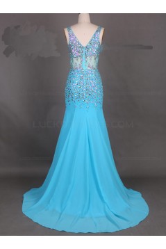 Long Blue Beaded Prom Evening Formal Dresses 3020006