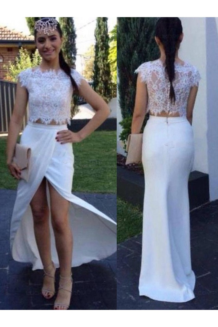 Two Pieces White Lace Long Prom Evening Formal Dresses 3020050