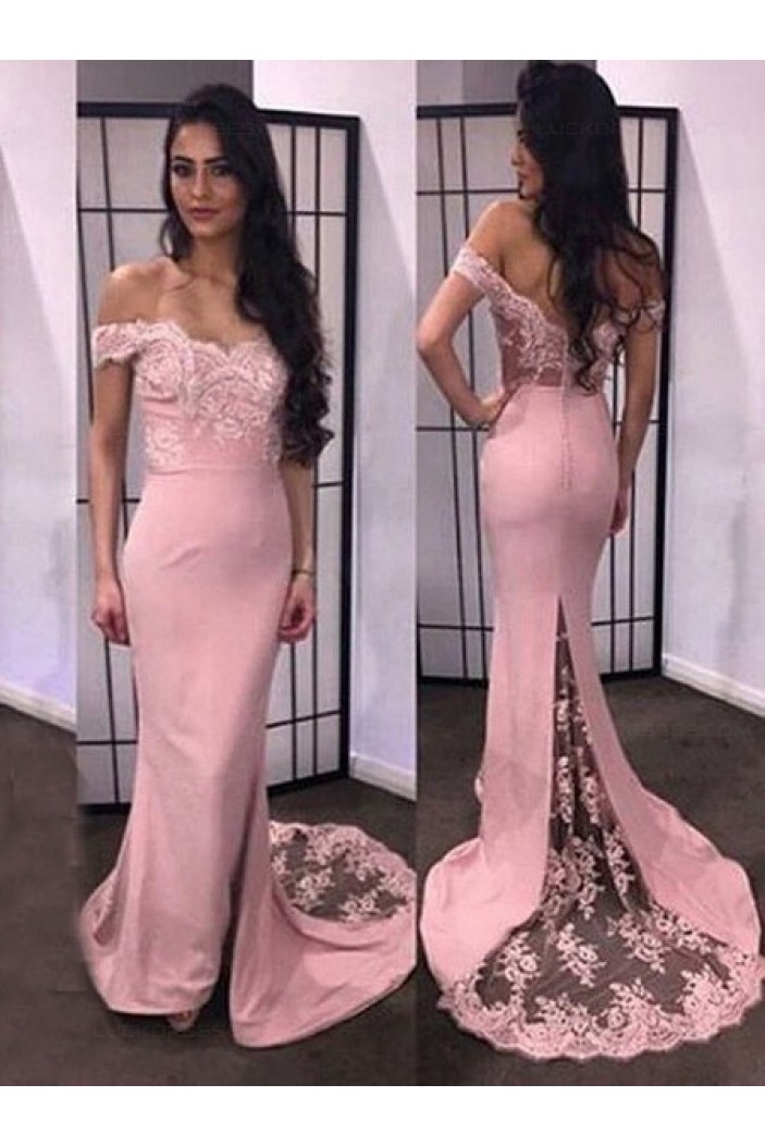 Trumpet/Mermaid Off-the-Shoulder Lace Long Prom Evening Formal Dresses 3020053