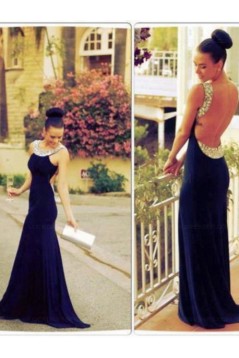 Long Black Backless Beaded Prom Evening Formal Dresses 3020057