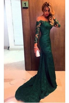 Trumpet/Mermaid Long Sleeves Green Lace Prom Evening Formal Dresses  3020077