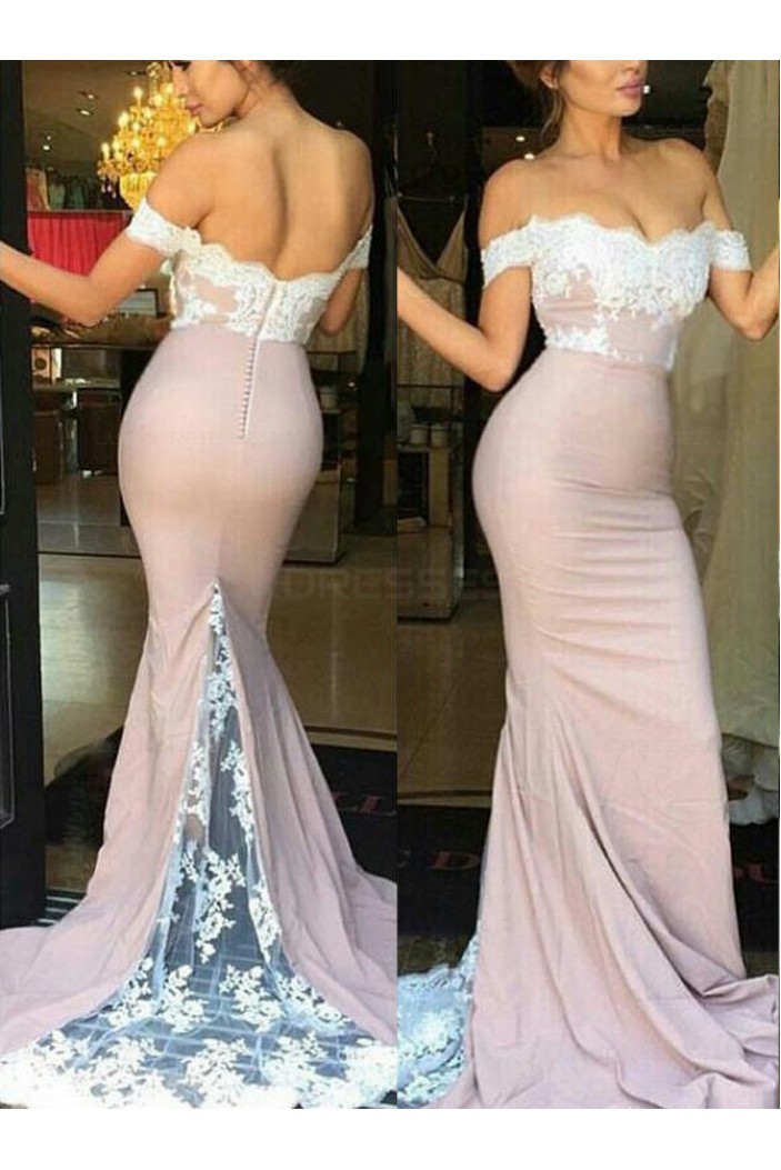 Trumpet/Mermaid Off-the-Shoulder Lace Long Prom Evening Formal Bridesmaid Dresses 3020081