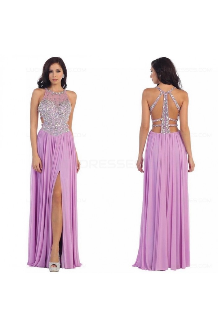 Beaded Lilac Chiffon Long Prom Evening Formal Dresses 3020093