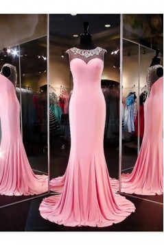 Beaded Long Pink See Through Prom Evening Formal Dresses 3020094