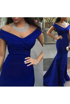 Trumpet/Mermaid Off-the-Shoulder Long Royal Blue Prom Evening Formal Dresses 3020095