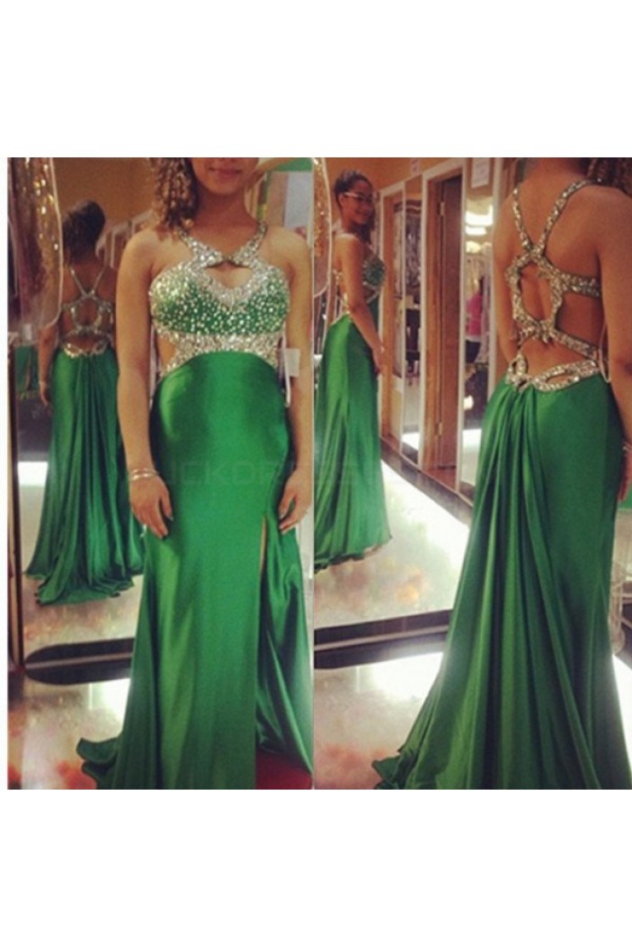 Long Green Beaded Prom Formal Evening Party Dresses 3021004