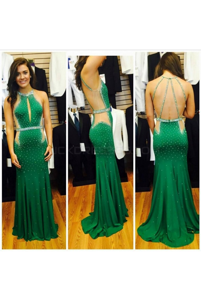 Long Green Beaded Mermaid Prom Formal Evening Party Dresses 3021011