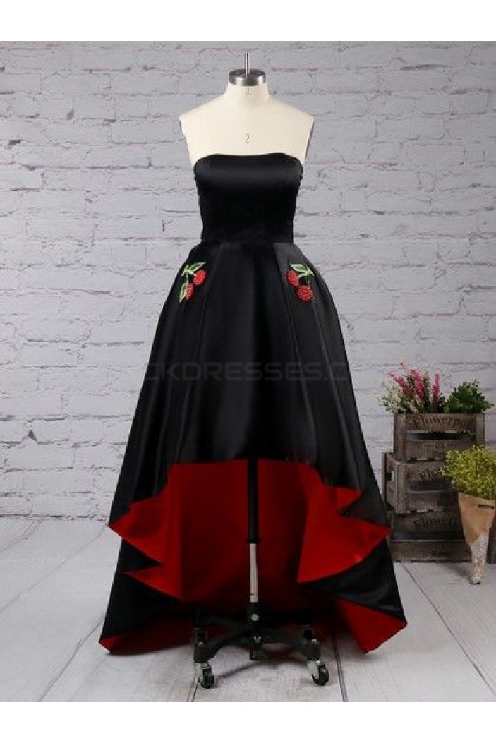 High Low Strapless Black Red Prom Homecoming Cocktail Graduation Dresses 3021033