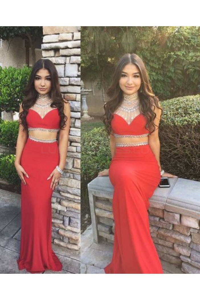 Beaded Long Red Two Pieces Prom Formal Evening Party Dresses 3021040