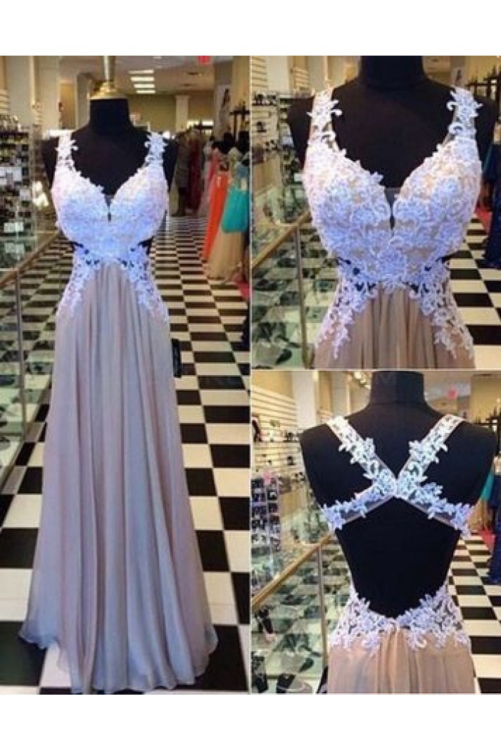 Long Chiffon Lace Appliques Prom Formal Evening Party Dresses 3021087