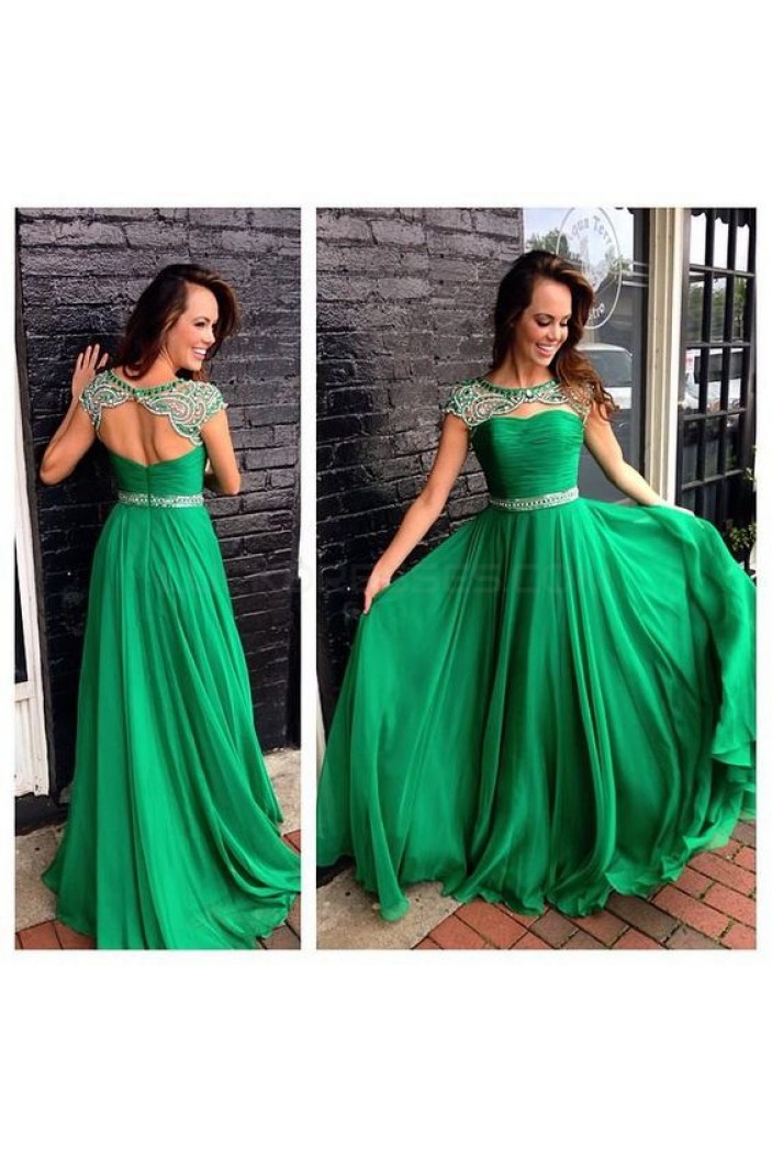 Long Green Beaded Chiffon Prom Formal Evening Party Dresses 3021105