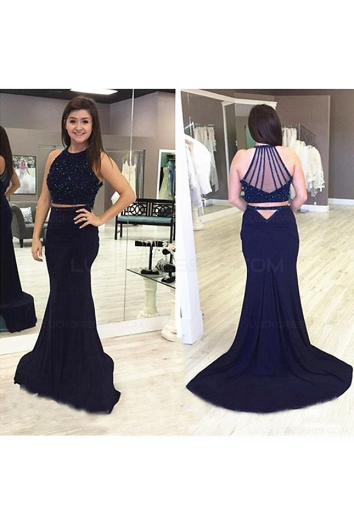 Trumpet/Mermaid Two Pieces Black Prom Evening Formal Dresses 3020111