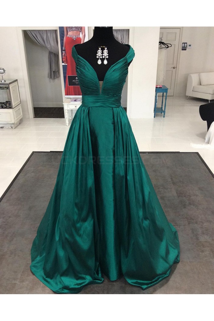 Long Green V-Neck Prom Formal Evening Party Dresses 3021110