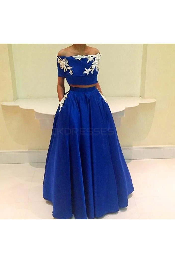 Two Pieces Off-the-Shoulder Long Blue Prom Formal Evening Party Dresses 3021119