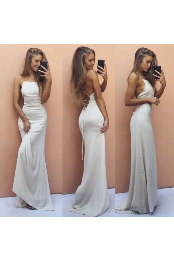 Long White Spaghetti Straps Prom Formal Evening Party Dresses 3021131