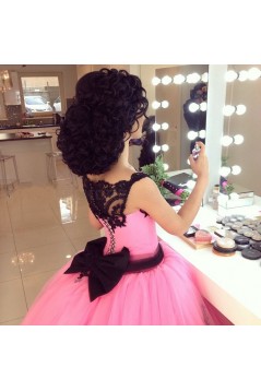 Pink Black Lace Ball Gown Prom Formal Evening Party Dresses 3021146