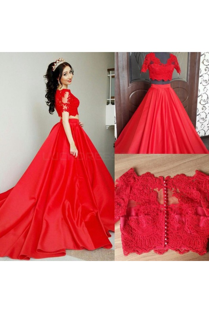 Long Red Two Pieces Lace Prom Formal Evening Party Dresses 3021149