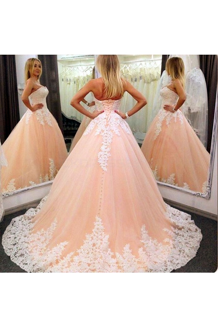 Ball Gown Lace Appliques Prom Formal Evening Party Dresses 3021168