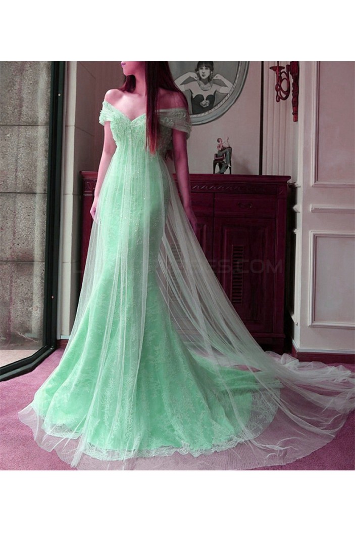 Mermaid Off-the-Shoulder Mint Green Lace Tulle Prom Formal Evening Party Dresses 3021174