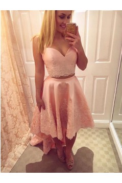 High Low Short Pink Lace Prom Formal Evening Party Dresses 3021178