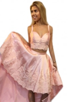 High Low Short Pink Lace Prom Formal Evening Party Dresses 3021178