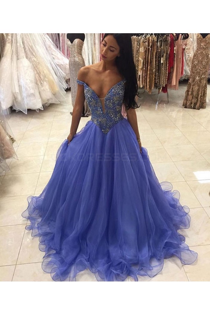 Beaded Off-the-Shoulder Long Prom Formal Evening Party Dresses 3021194