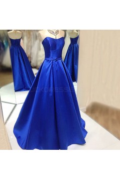 Long Blue Satin Prom Formal Evening Party Dresses 3021195