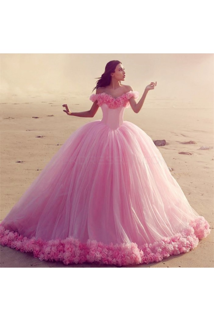Long Pink Off-the-Shoulder Ball Gown Prom Prom Formal Evening Party Dresses 3021198