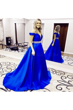 Beaded Long Green Off-the-Shoulder Prom Formal Evening Party Dresses 3021199