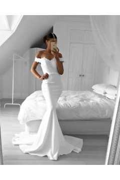 Long White Mermaid Off-the-Shoulder Long Prom Formal Evening Party Dresses 3021205