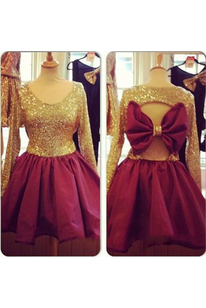 Long Sleeves Gold Sequins Short Prom Homecoming Cocktail Graduation Dresses 3021216