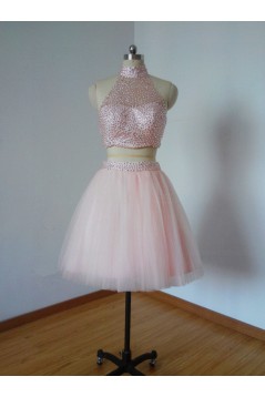 Beaded Two Pieces Short Pink Prom Evening Homecoming Cocktail Dresses 3020123