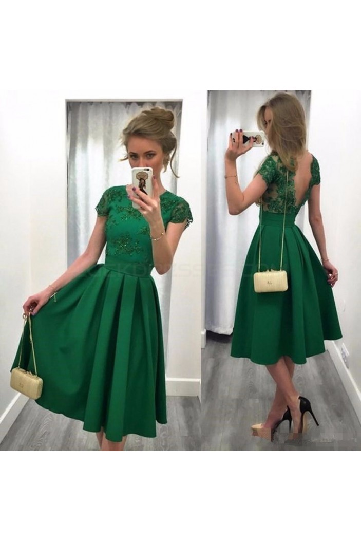 Tea Length Green Prom Homecoming Cocktail Graduation Dresses 3021237