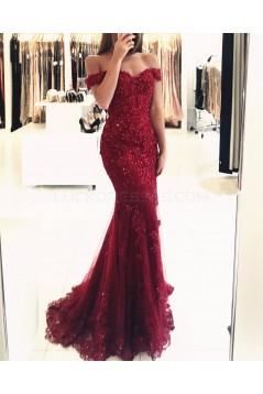 Mermaid Off-the-Shoulder Beaded Lace Appliques Long Prom Formal Evening Party Dresses 3021243